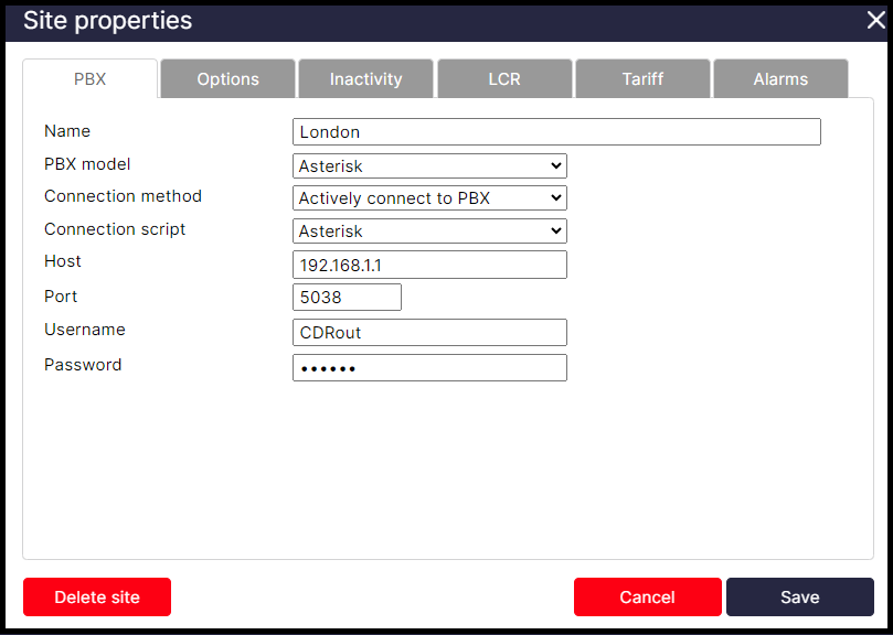 TIM Plus PBX Connection Properties