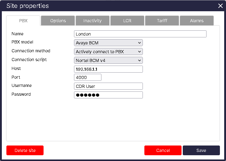 TIM Plus PBX Connection Properties