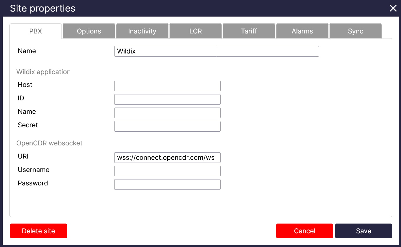TIM Plus Wildix site config
